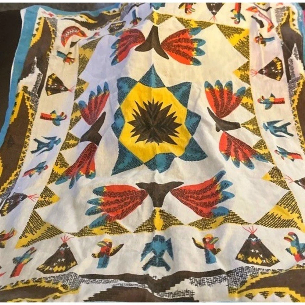 Vintage Bandana Multicolor Excellent Southwestern Thunderbird Western Festival